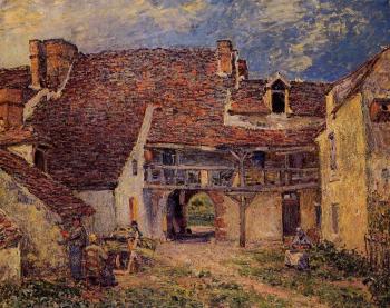 阿爾弗萊德 西斯萊 Courtyard of a Farm at Saint-Mammes